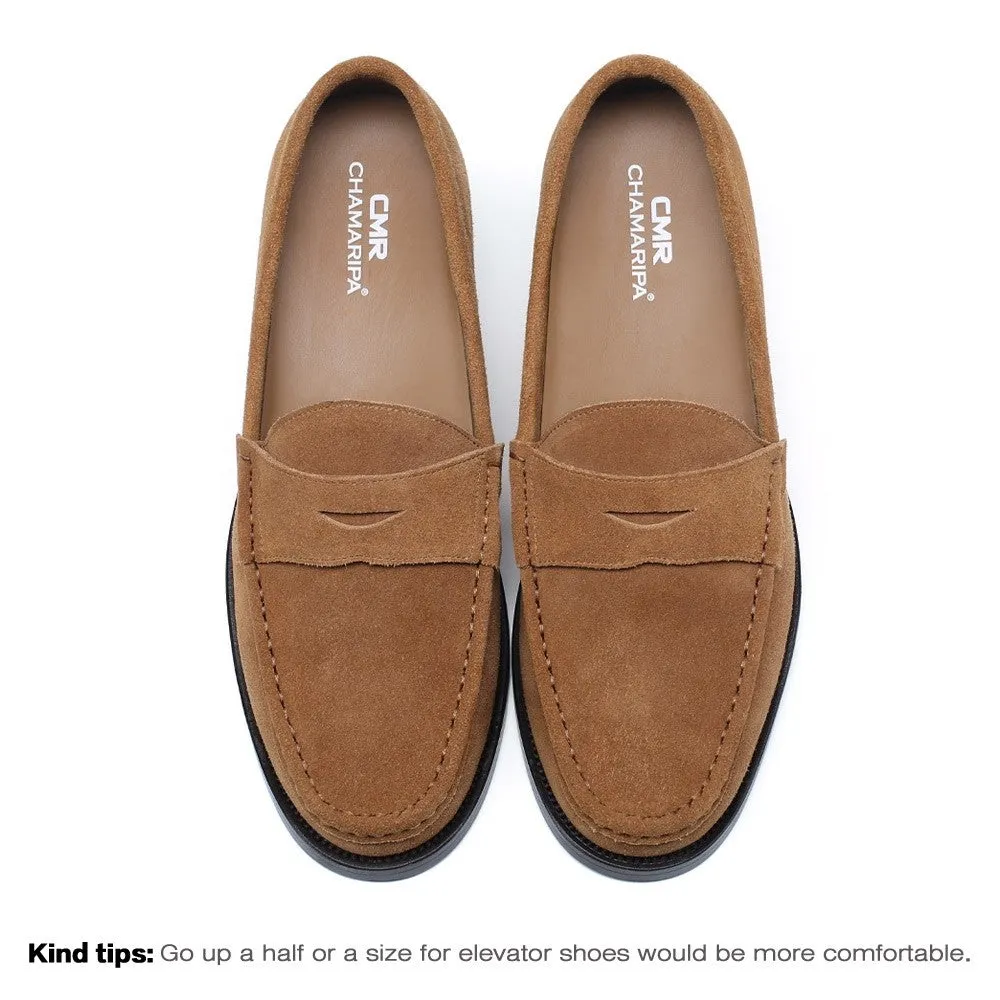 5 CM / 1.95 Inches CMR CHAMARIPA Men's Beige Suede Height Enhancing Loafers – Handmade Elegance