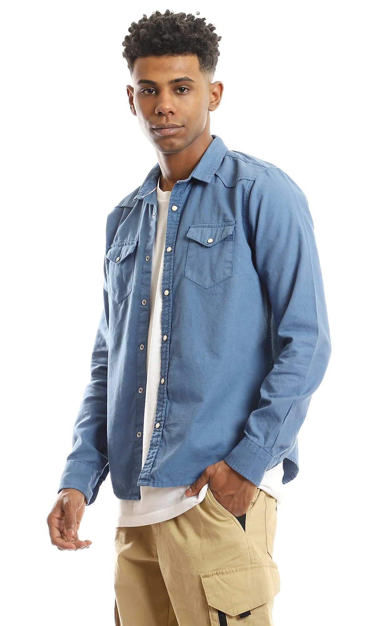 57847 Press Full Buttoned Full Sleeves Shirt - Medium Blue