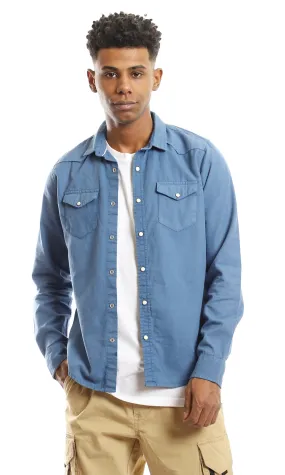 57847 Press Full Buttoned Full Sleeves Shirt - Medium Blue