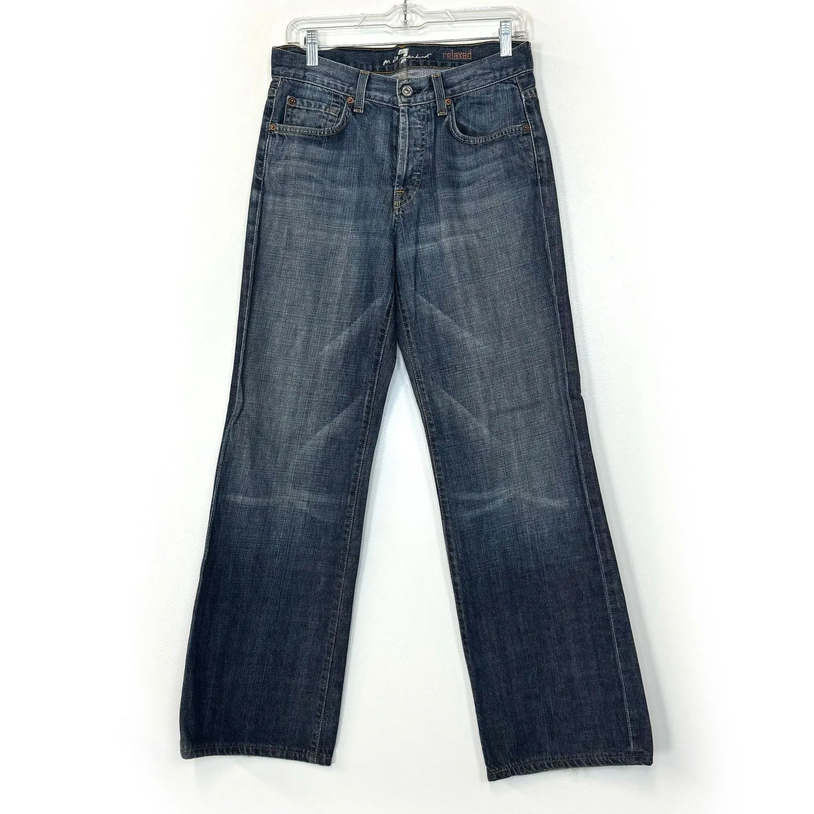 7 For All Mankind Mens Relaxed Button-Fly Jeans – Comfortable Fit for Everyday Wear – Available in Blue – Size 29x31