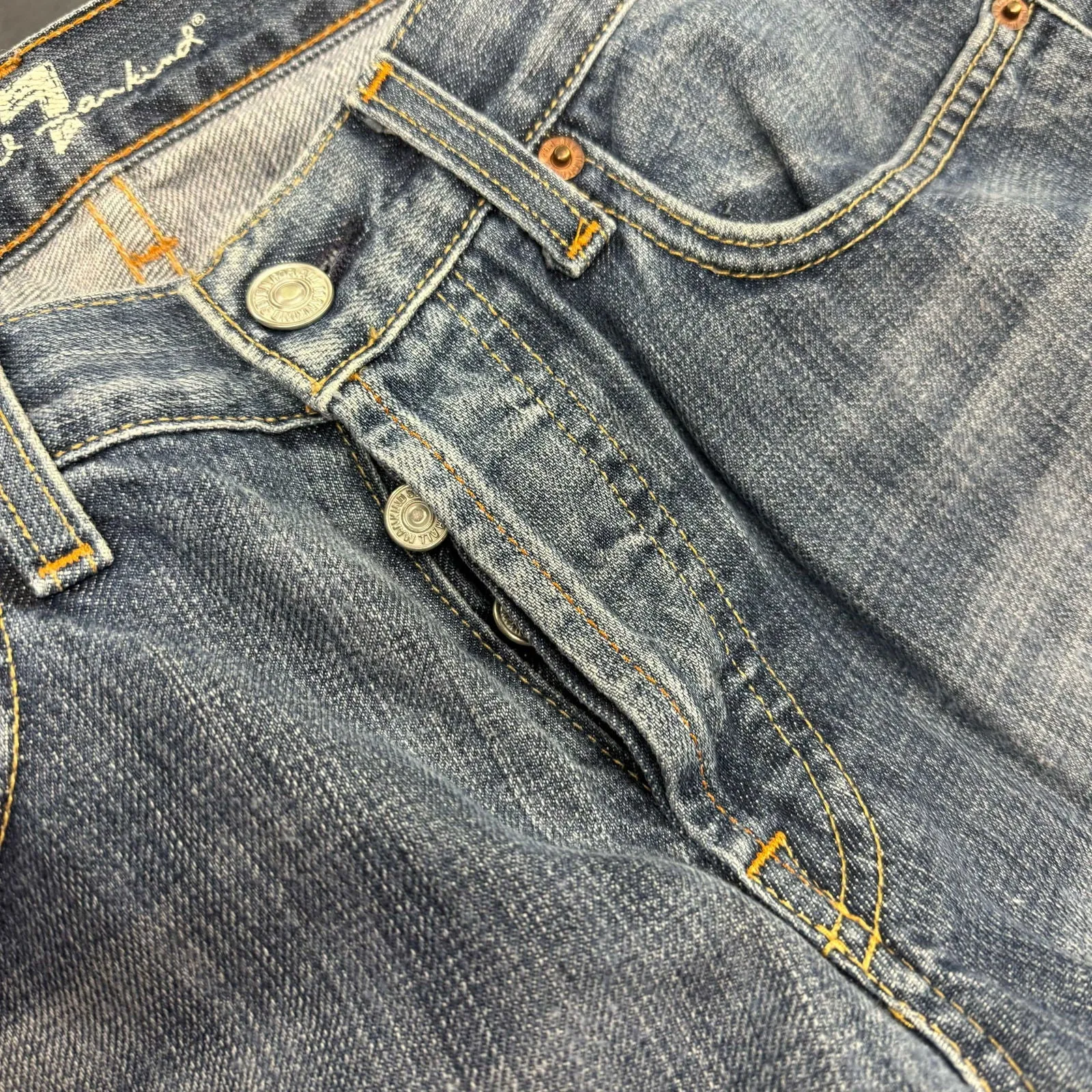 7 For All Mankind Mens Relaxed Button-Fly Jeans – Comfortable Fit for Everyday Wear – Available in Blue – Size 29x31