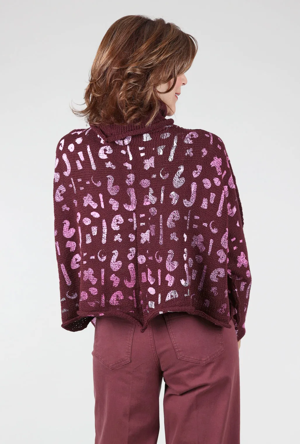 Abby Tiny Cowl Pullover, Burgundy/Pink