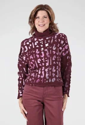 Abby Tiny Cowl Pullover, Burgundy/Pink