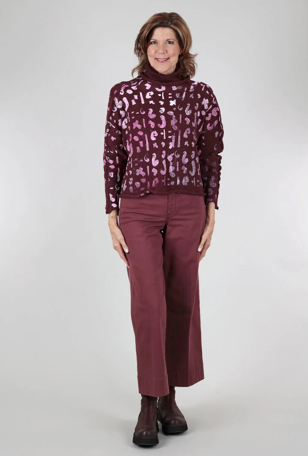Abby Tiny Cowl Pullover, Burgundy/Pink
