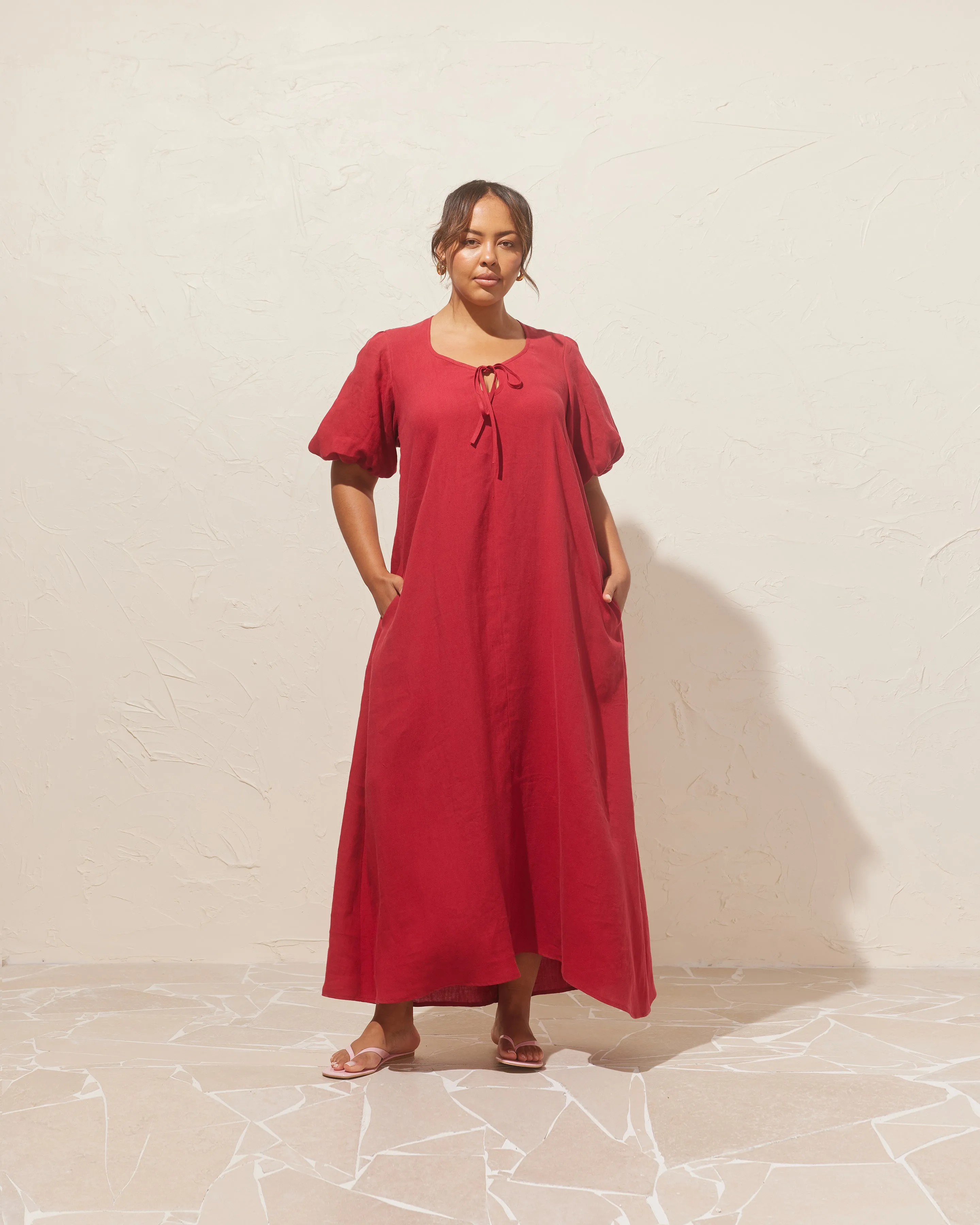 ANGEL LINEN MAXI DRESS SANGRIA