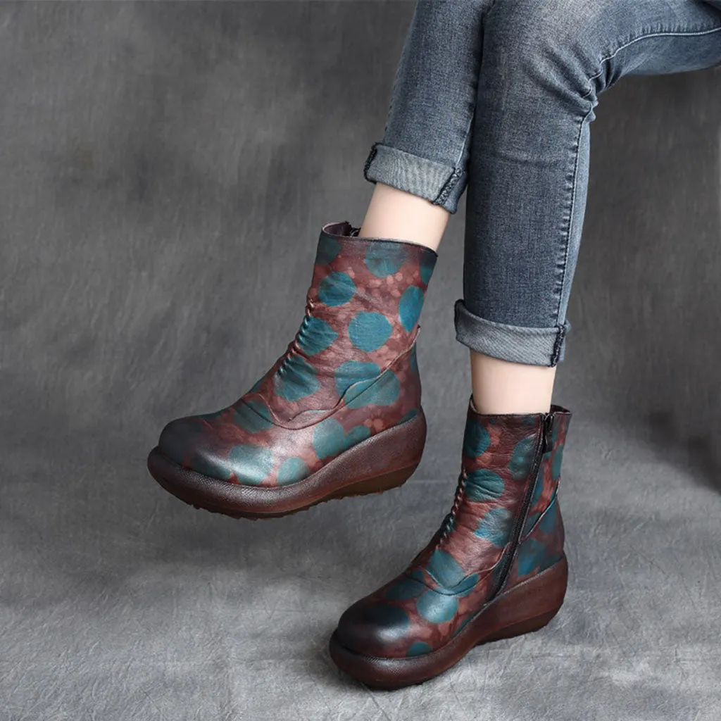 Autumn Winter Comfortable Leather Wedge Boots