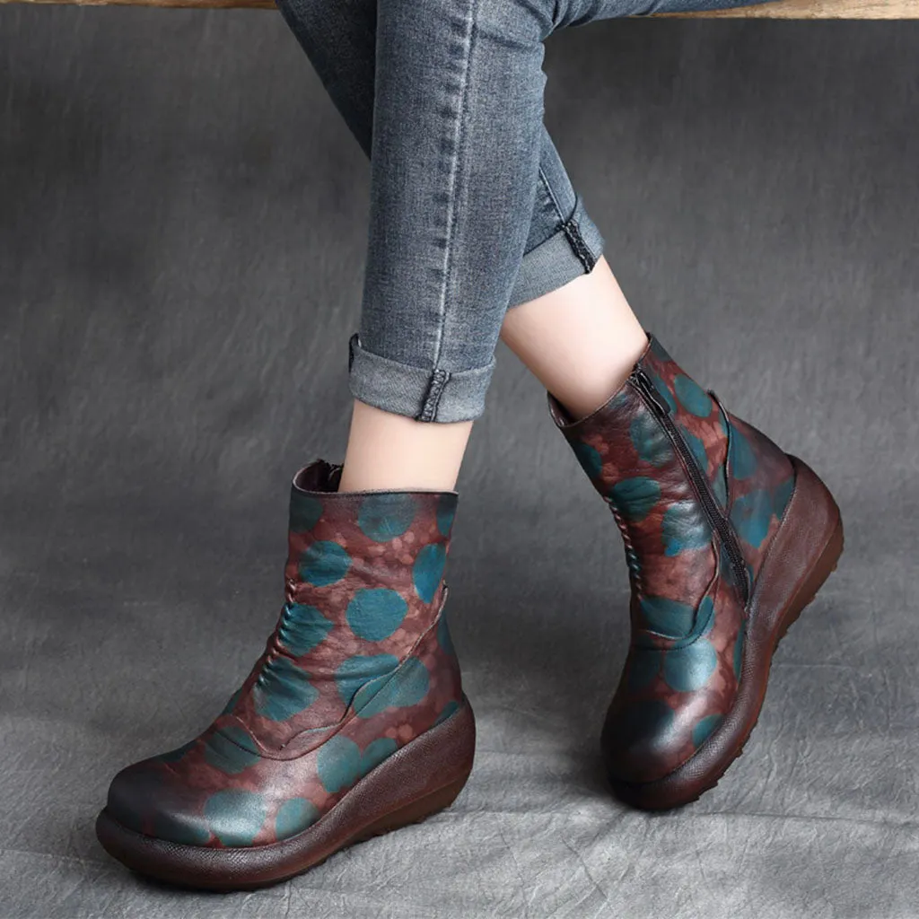 Autumn Winter Comfortable Leather Wedge Boots