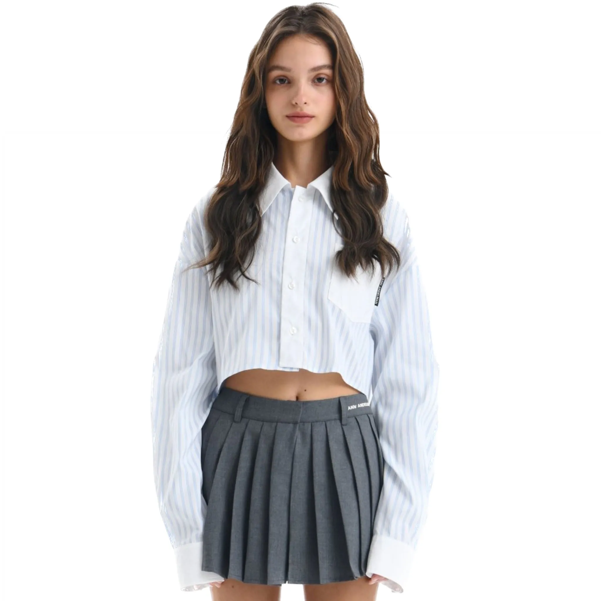 Blue and White Vertical Stripe Short Shirts