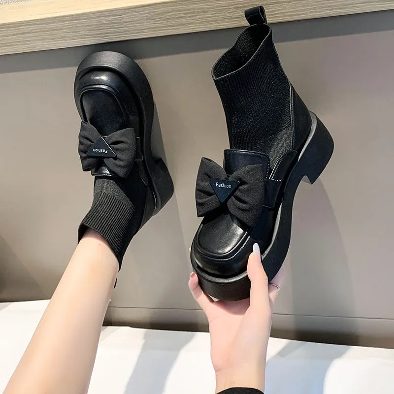 Bow Detail Sock Boots - Stylish and Comfortable Chic
