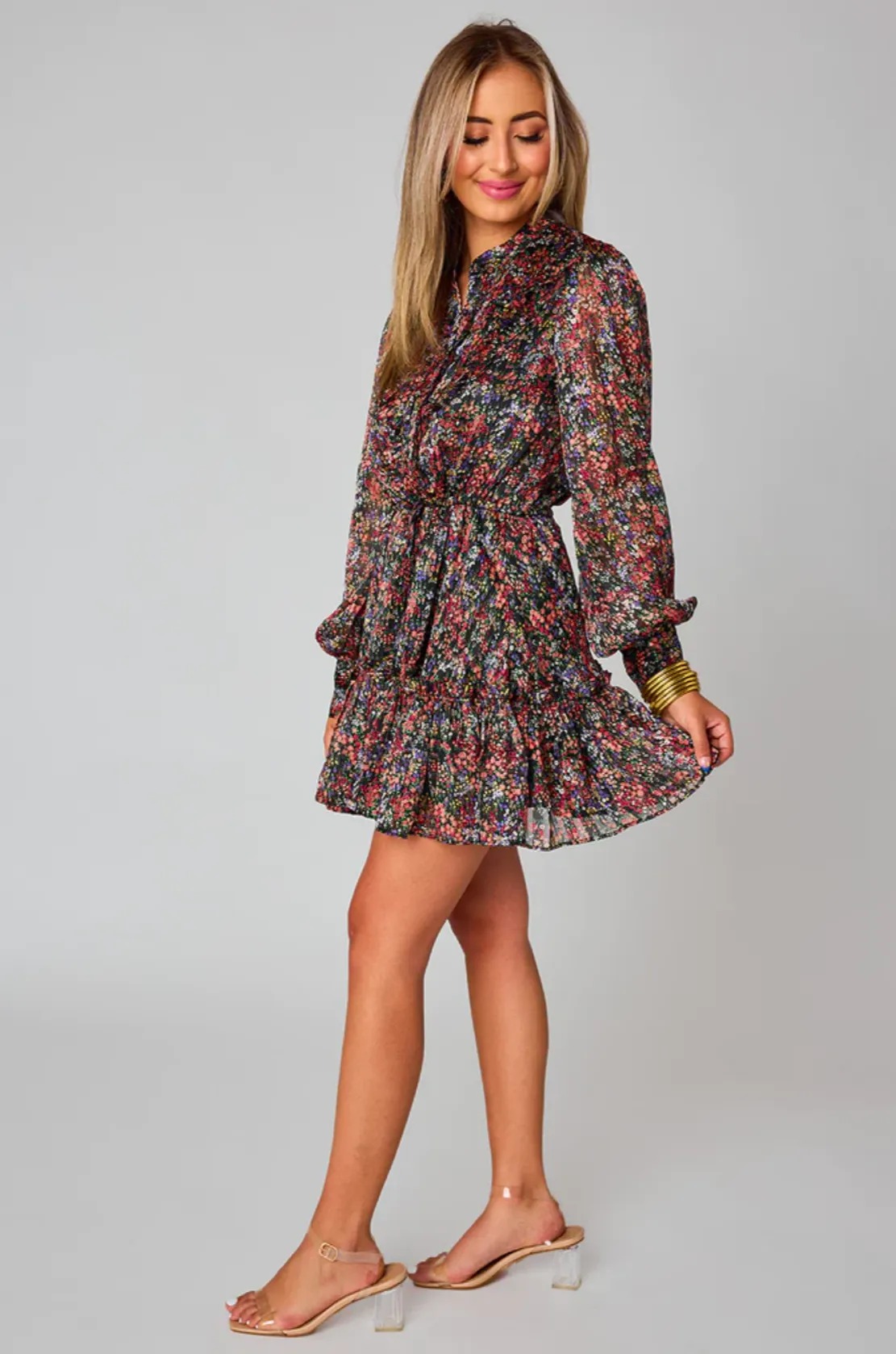 buddy love: celia long sleeve mini dress - babys breath