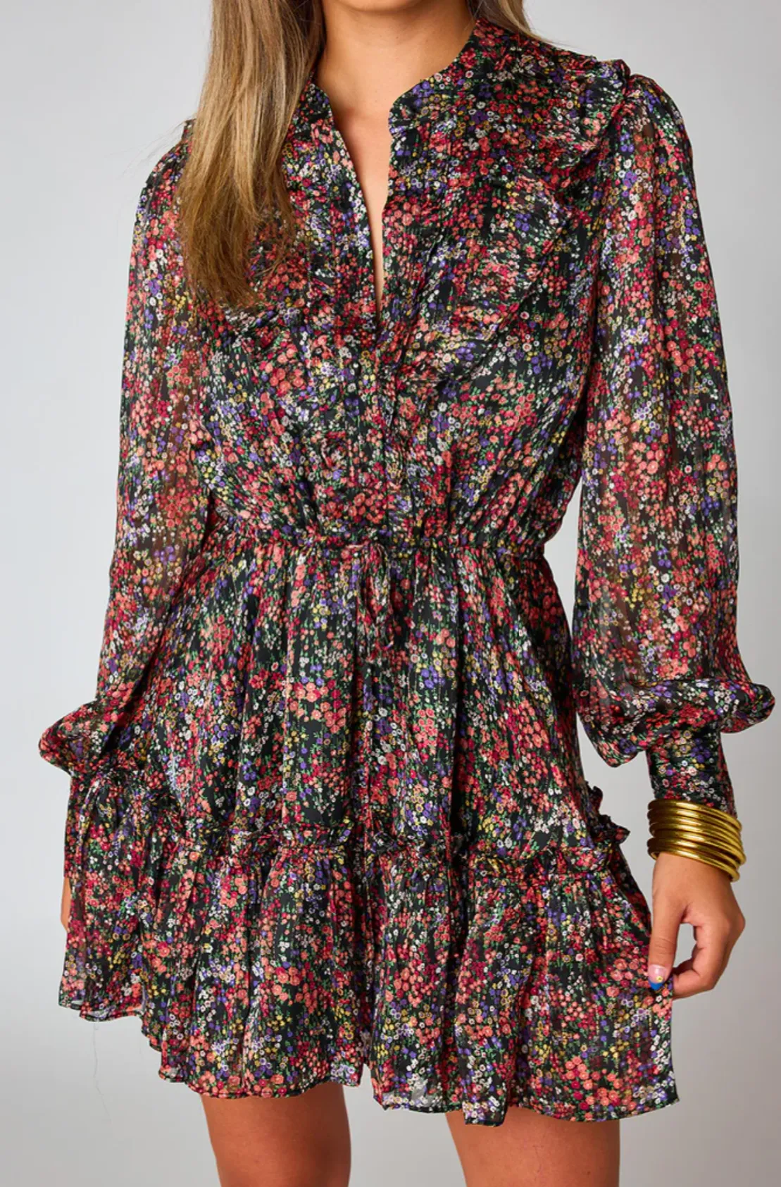buddy love: celia long sleeve mini dress - babys breath