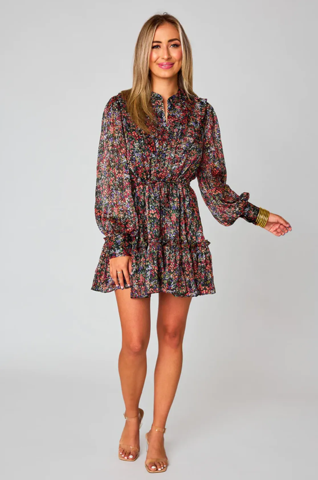 buddy love: celia long sleeve mini dress - babys breath