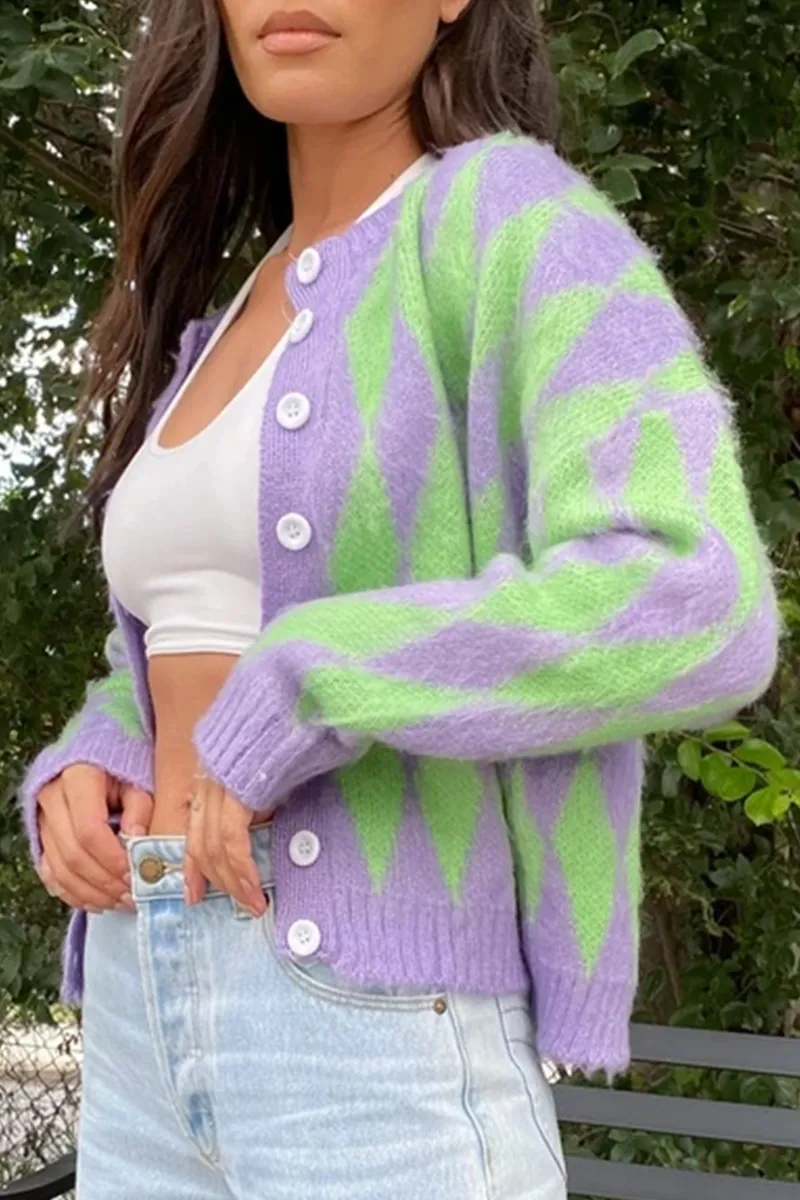 Casual Geometric Buckle Tops Sweater