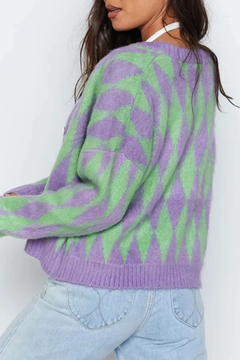 Casual Geometric Buckle Tops Sweater