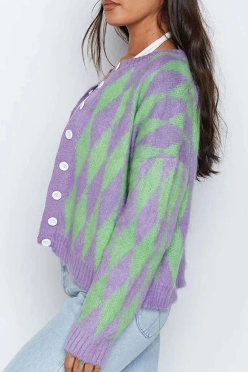 Casual Geometric Buckle Tops Sweater
