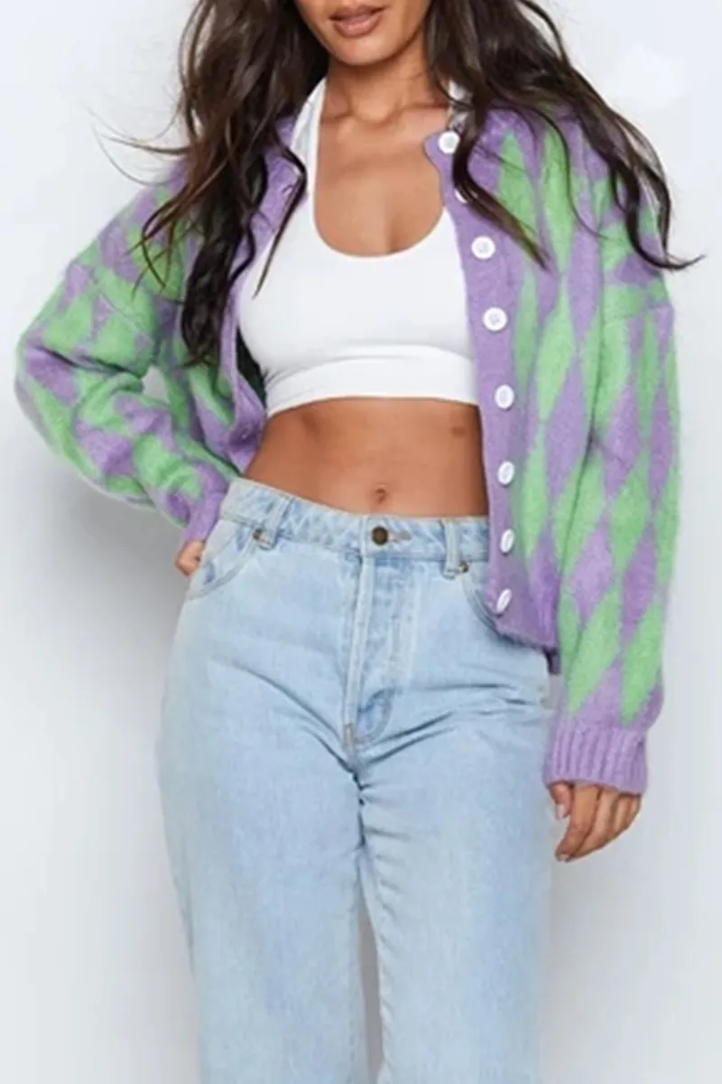 Casual Geometric Buckle Tops Sweater