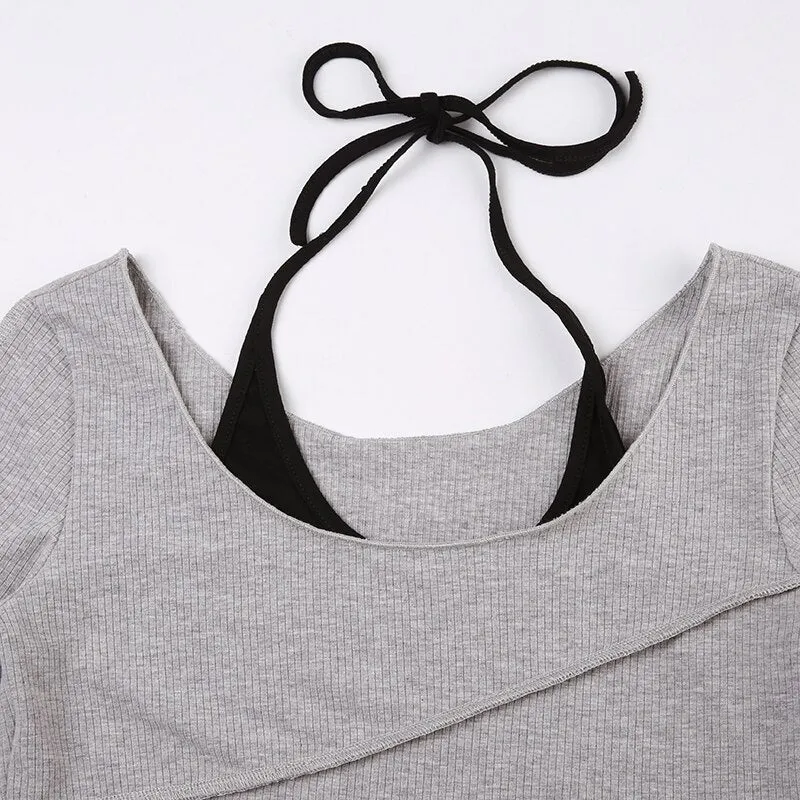 Casual Ribbed Knit Skinny Crop Top