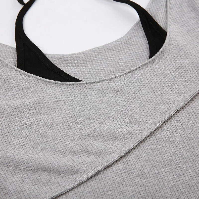 Casual Ribbed Knit Skinny Crop Top