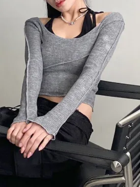 Casual Ribbed Knit Skinny Crop Top