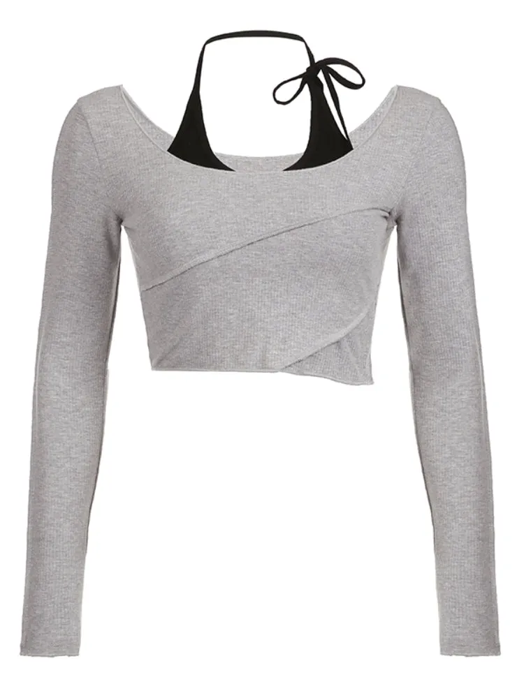 Casual Ribbed Knit Skinny Crop Top