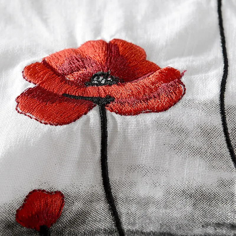 Classic Linen Round Neck Embroidery T-shirt