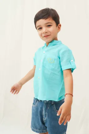 Comfortable blue 100% cotton shirt for boys