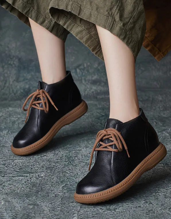 Comfortable Soft Leather Lace-up Casual Boots