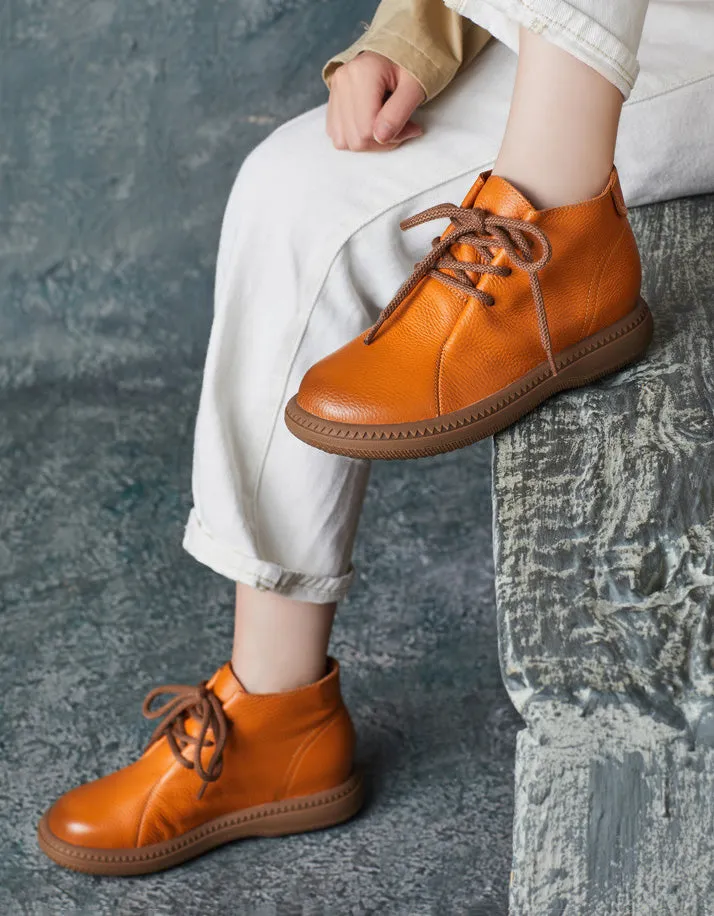 Comfortable Soft Leather Lace-up Casual Boots