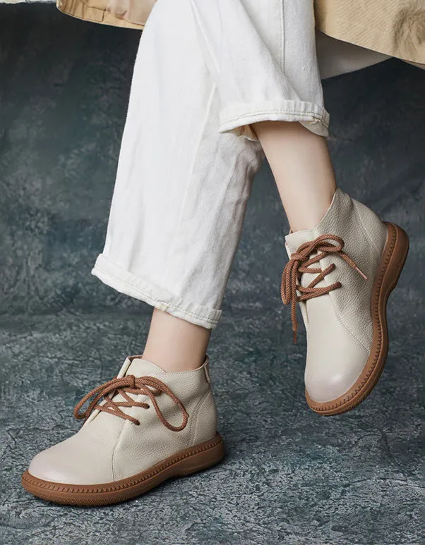 Comfortable Soft Leather Lace-up Casual Boots