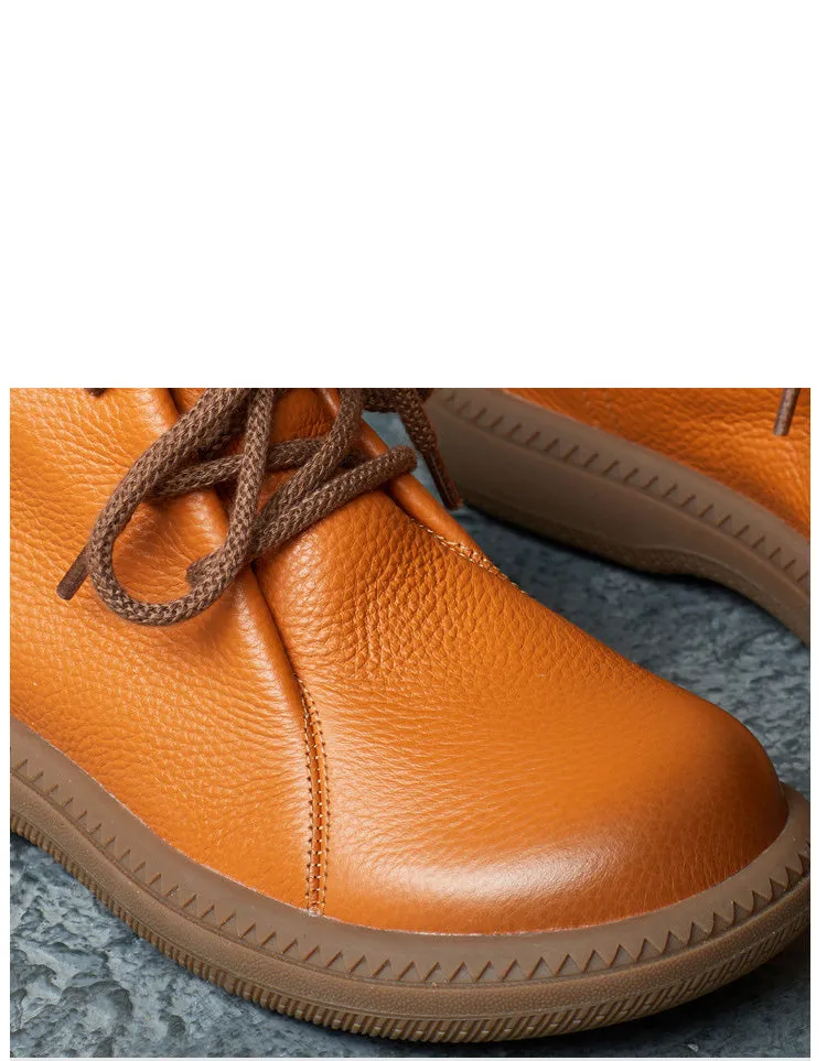 Comfortable Soft Leather Lace-up Casual Boots