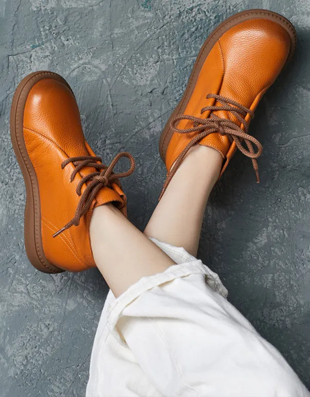 Comfortable Soft Leather Lace-up Casual Boots