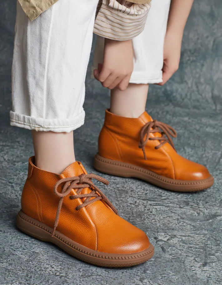 Comfortable Soft Leather Lace-up Casual Boots