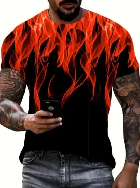 Cool 3D Flame Print T-Shirt Casual Funny Fire Pattern Pullover Unisex Fashion Tops Red