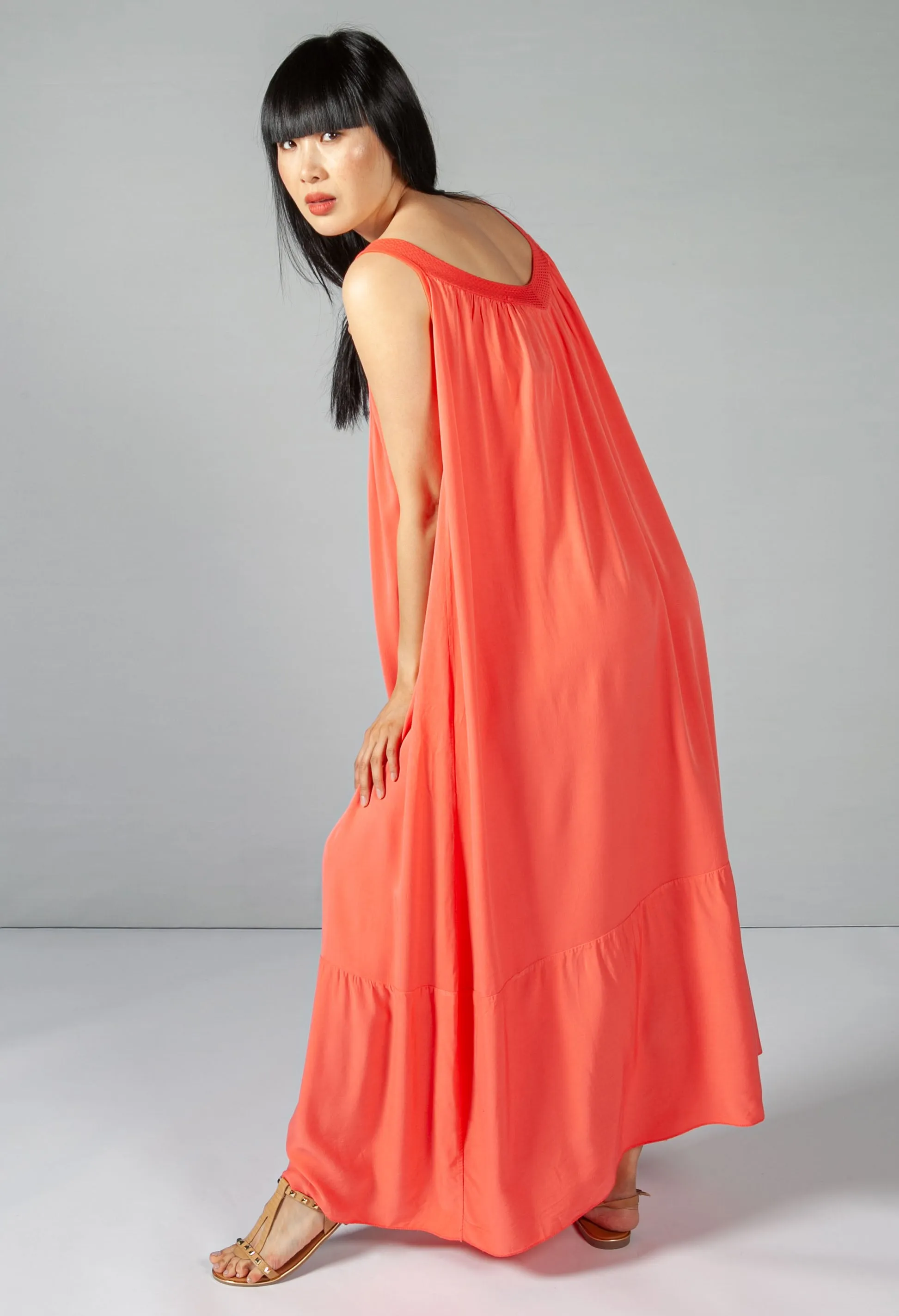Coral Relaxed Fit Summer Dress