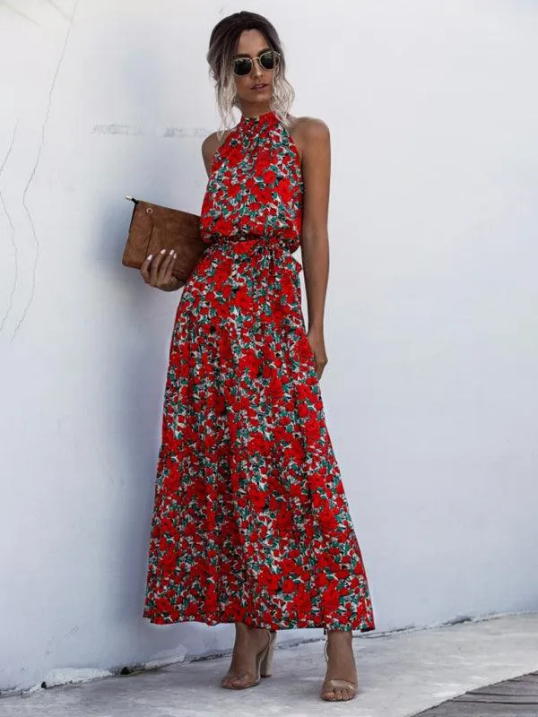 Elegant Dropped Sleeve Polka Dot Halter Dress