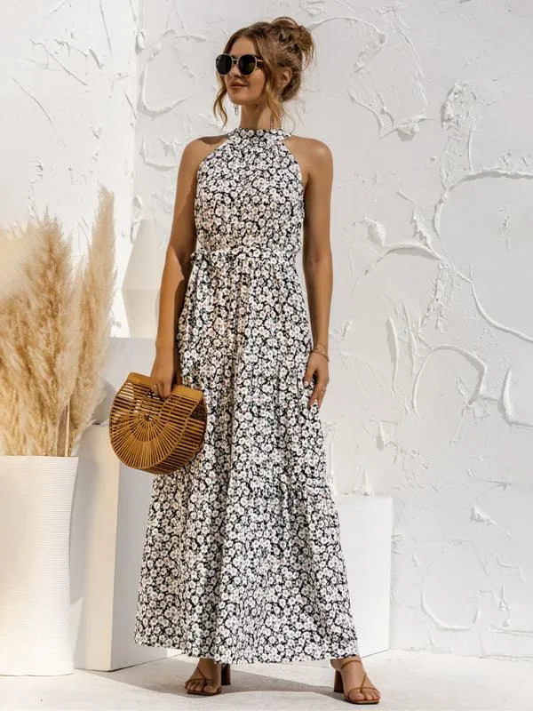 Elegant Dropped Sleeve Polka Dot Halter Dress