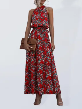 Elegant Dropped Sleeve Polka Dot Halter Dress