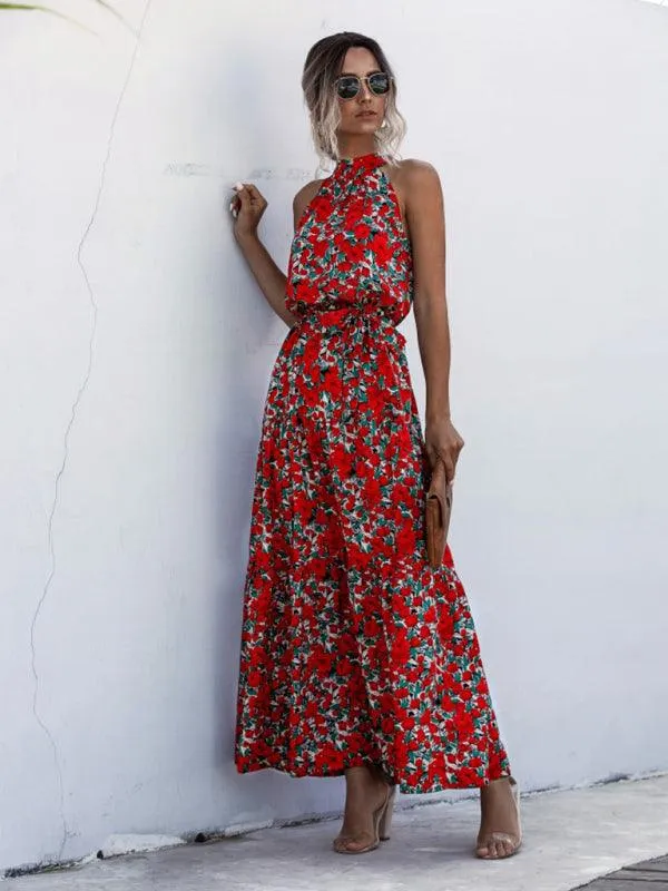 Elegant Dropped Sleeve Polka Dot Halter Dress