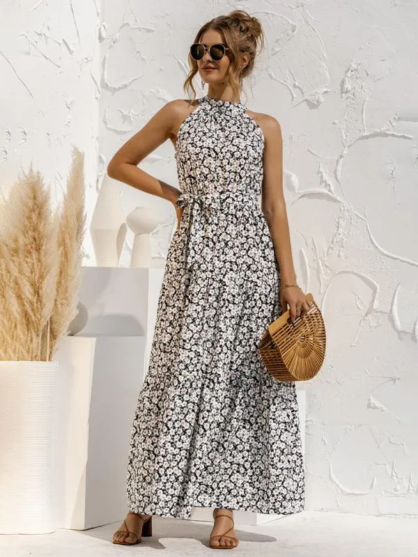 Elegant Dropped Sleeve Polka Dot Halter Dress
