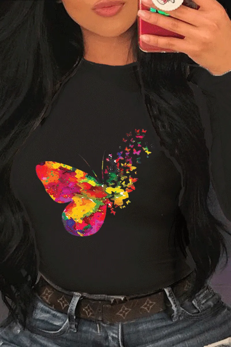 Fashion Casual Butterfly Print Tops