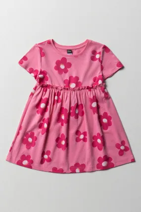 Floral Short Sleeve T-Shirt Dress Dark Pink