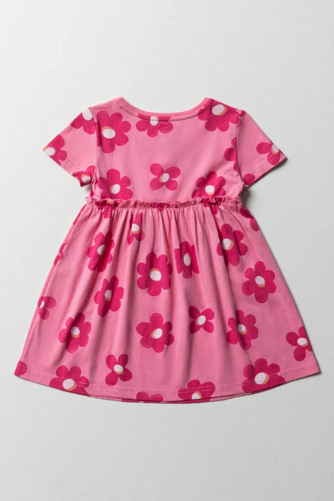 Floral Short Sleeve T-Shirt Dress Dark Pink