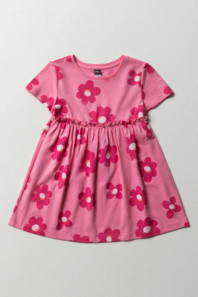 Floral Short Sleeve T-Shirt Dress Dark Pink