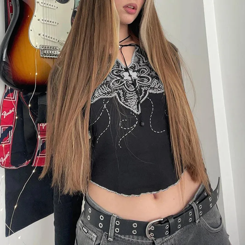 Grunge Fairycore y2k Autumn Tee Shirts Slim Graphic Print Women's T-shirts 90s Stitch Gothic Tops Cropped Aesthetic