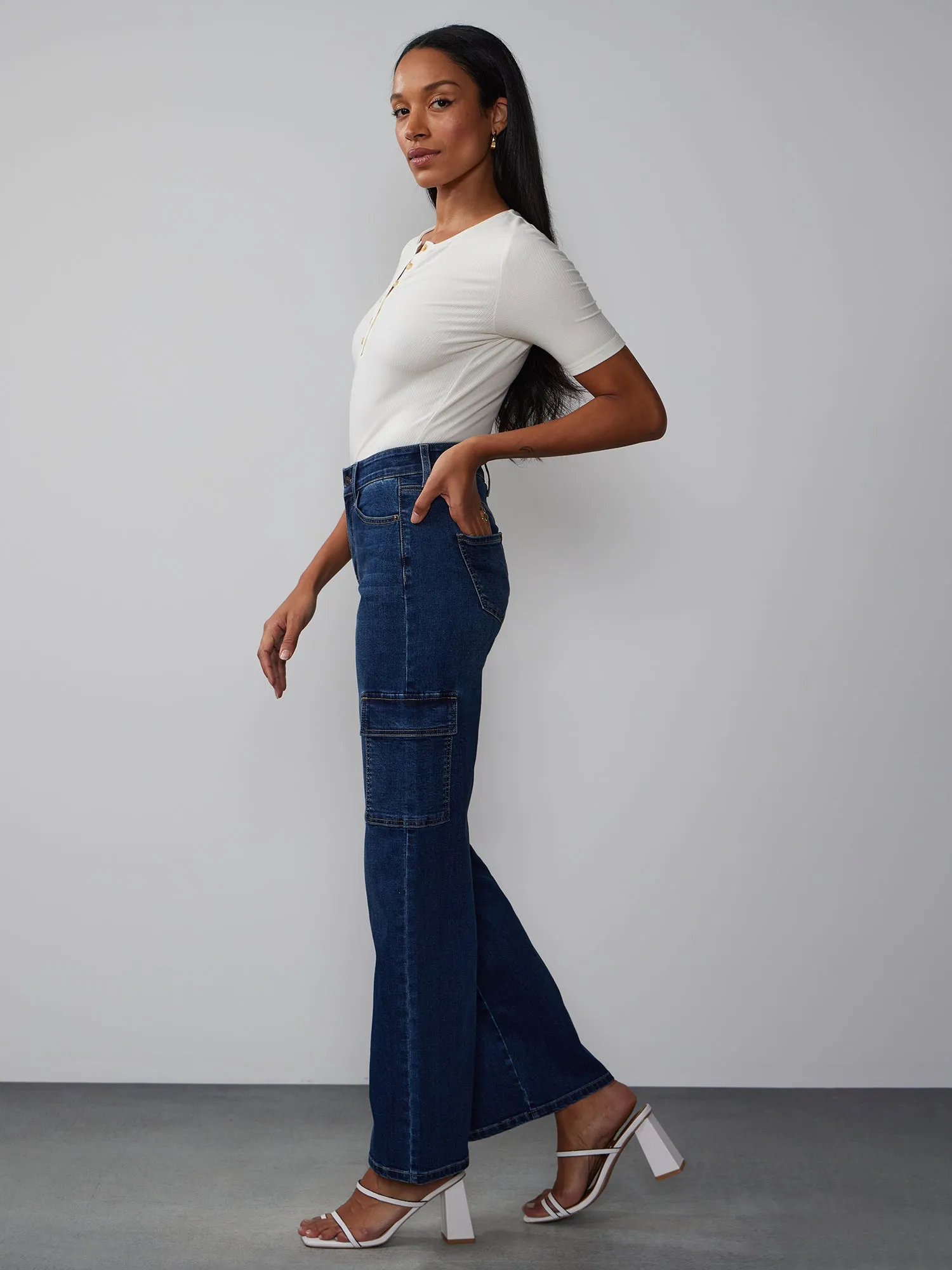 High Rise Wide Leg Cargo Jeans