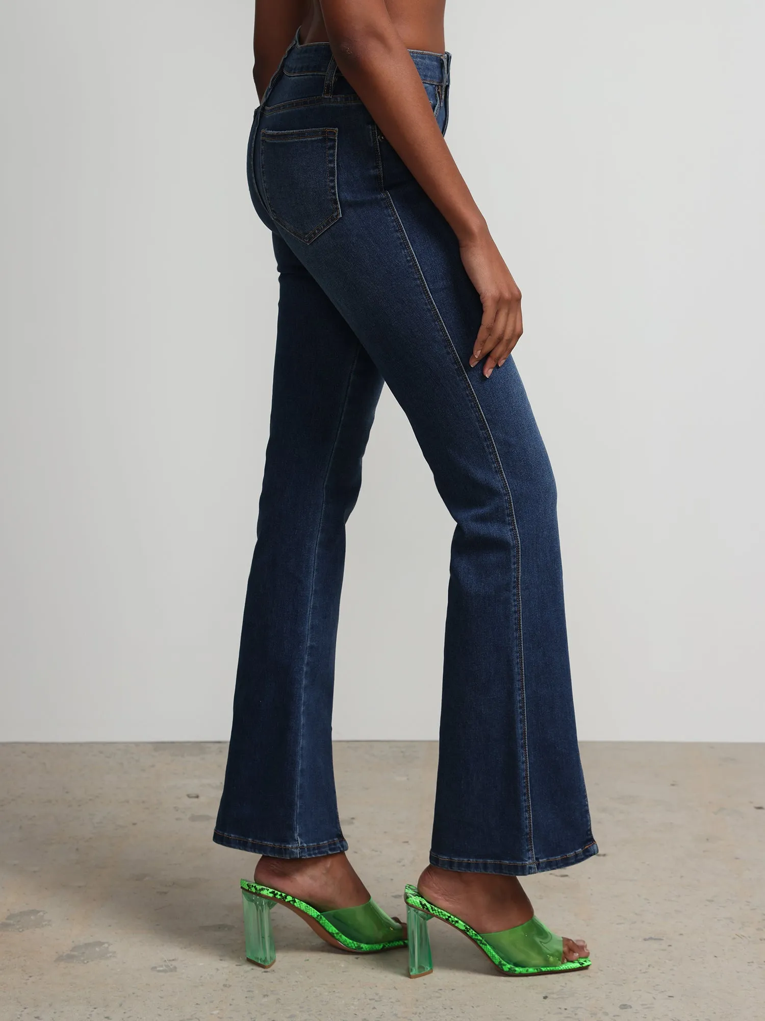 High-Waisted Slit-Hem Bootcut Jeans - Medium Wash