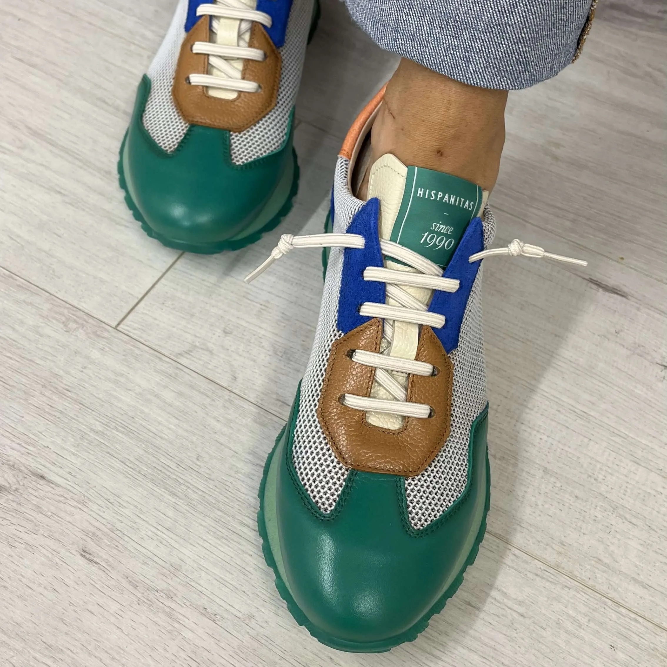 Hispanitas Green Leather Sporty Sneakers