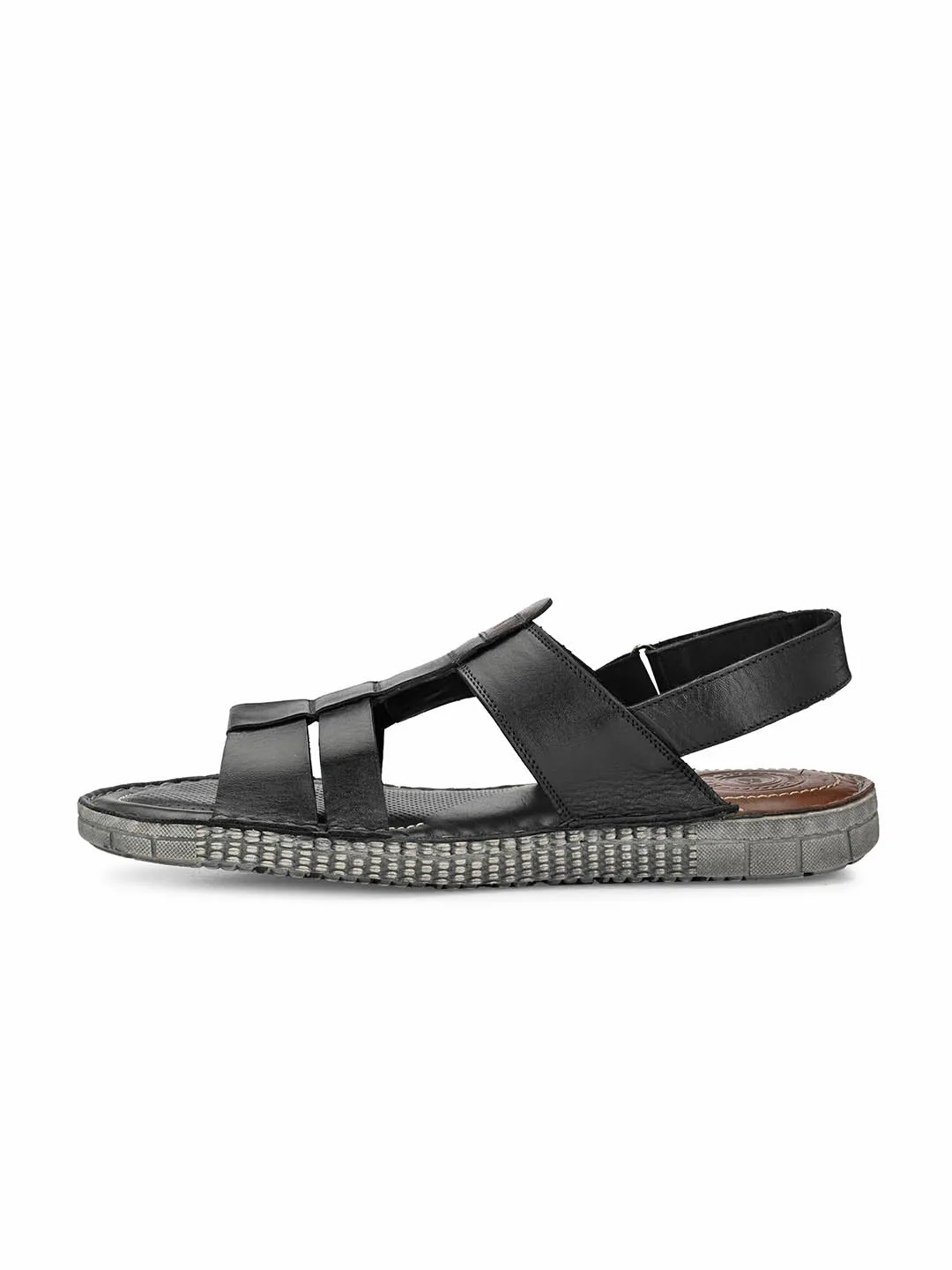 HITZ7405 Men's Black Leather Casual Velcro Sandals