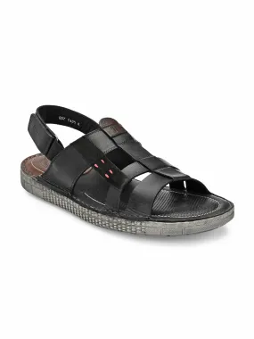 HITZ7405 Men's Black Leather Casual Velcro Sandals