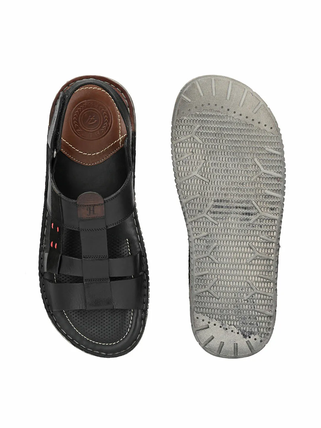 HITZ7405 Men's Black Leather Casual Velcro Sandals